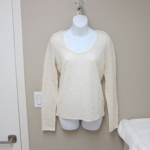 NEW! VINCE Leaf-Pattern Long Sleeve Scoop Neck Tee Wool Blend Ivory Small $195